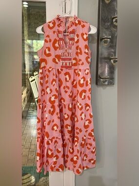 Pink and Orange Midi Dress by Sheridan French with beading detail - Size XS
